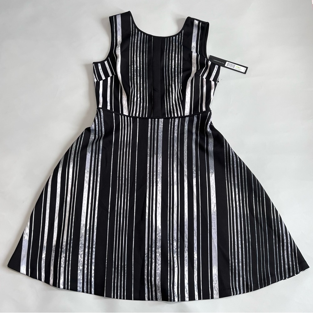 MARC New York Black Gray Vertical Stripes Sleeveless Fit and Flare Dress Size 4 - Picture 4 of 13